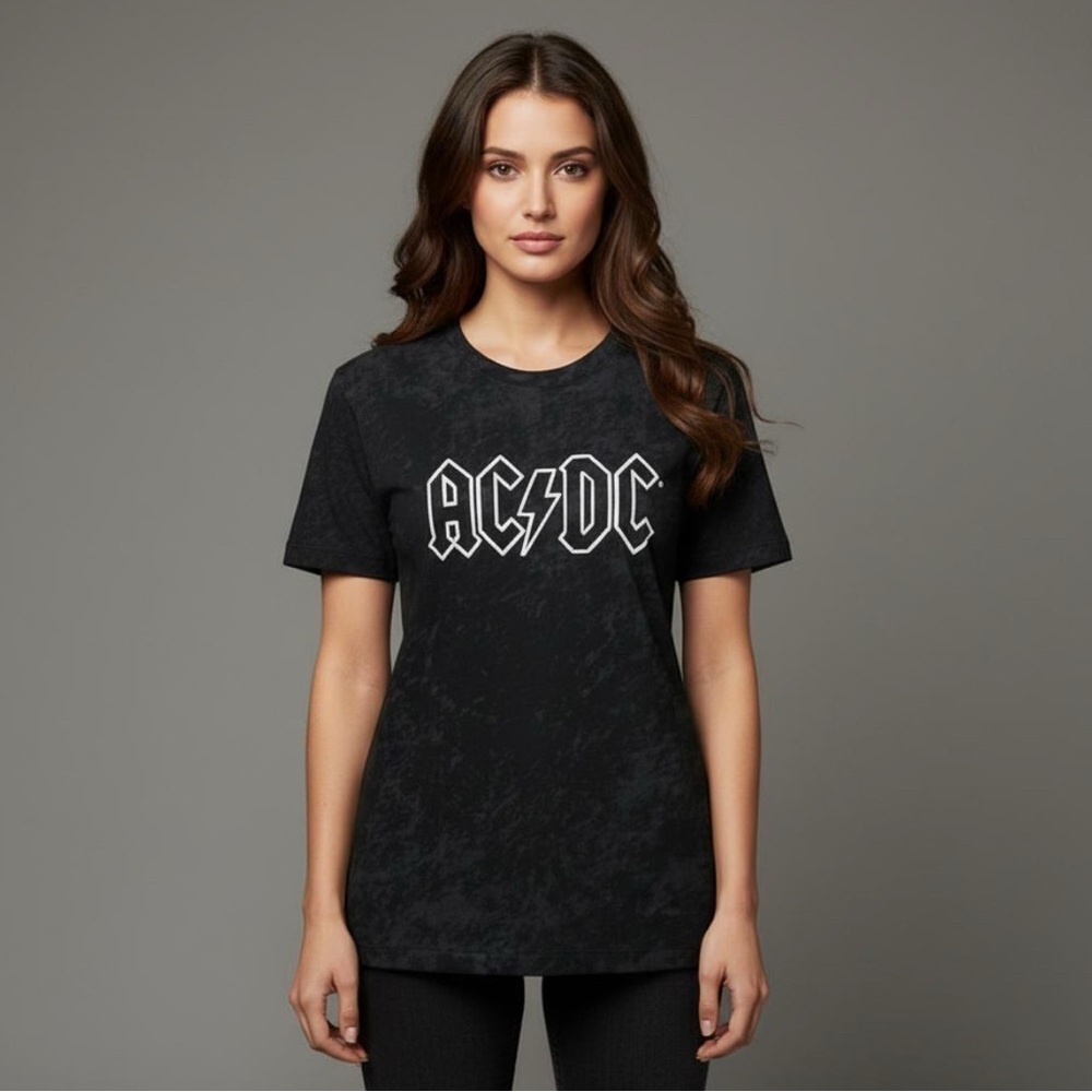 AC/DC Movies Women’s Black Tie Dye Band Loose Fit Graphic T-Shirt Size Small